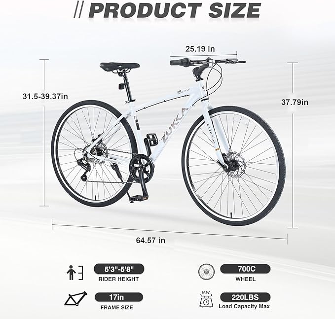 7-Speed Hybrid Road Bike - Aluminum Frame, Dual Disc Brakes, 700C Wheels - Unisex City Bike