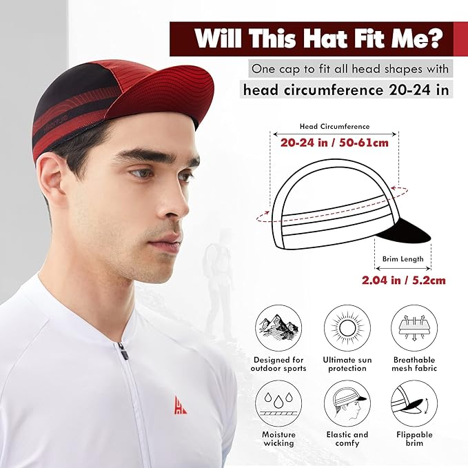Hikenture Cycling Cap,Cooling Skull Cap Bike Hat with Sun Visor, Summer Breathable Helmet Liner Biking Cap for Men Women