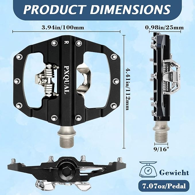 SPD Bike Pedals, 9/16 "Mountain Bike Pedal, Aluminum Alloy Sealed Clipless Pedals Compatible with SPD Type Cleats - Easy Clip in & Out