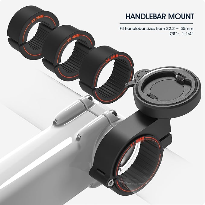 Bike Handlebar Phone Mount with Shockproof Silicone Grip – Quick-Lock Aluminum Out-Front Holder with Dual Safety Buckles & Elastic Strap, Fits 4.0”–6.7” Phones – Secure Fit for Road & Urban Rides