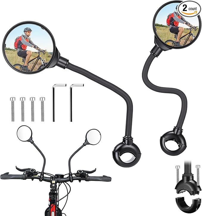 BBTO 2 Pack Bike Mirror Handlebar Mount Adjustable Rotatable Wide Angle Bicycle Rear View Mirror with Storage Bag Universal Fit for Mountain Road Bike Ebike Bicycle Motorcycle Scooters