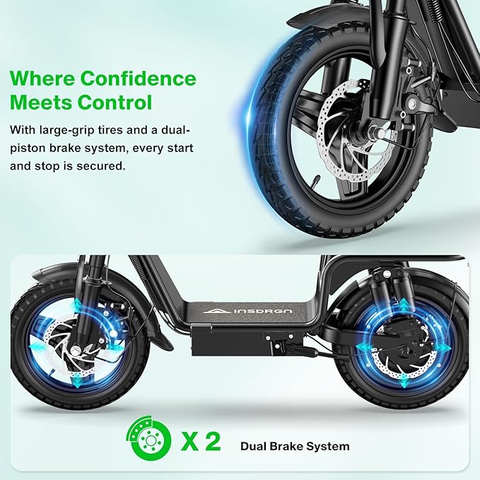 Electric Scooter Adults, 1300W/900W Peak Motor, Electric Scooter with Seat, 48V 13Ah/10.4Ah Battery, 14" Tires, 35/28 Miles Range, 20 MPH, 330 LBS Load, Dual Braking
