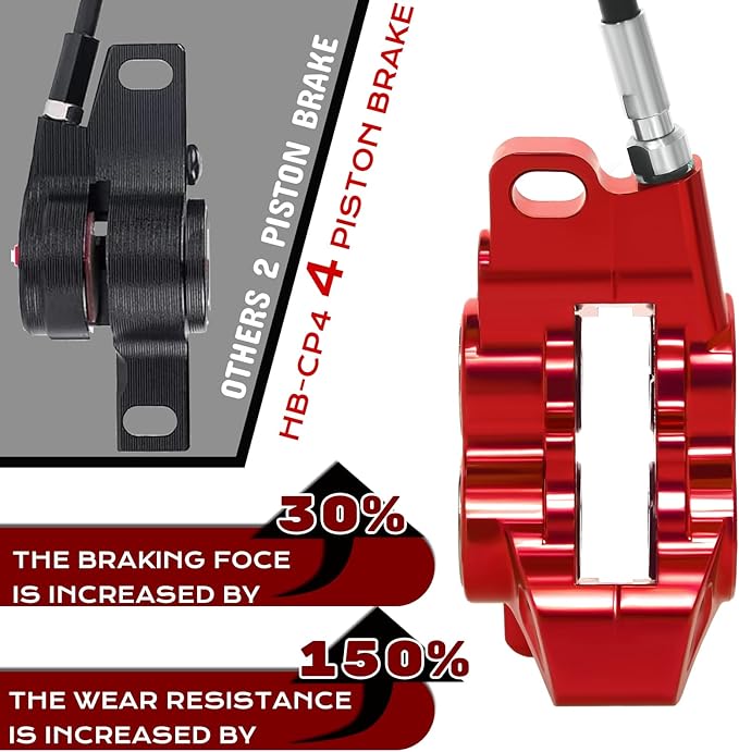 BUCKLOS MTB Hydraulic Disc Brake Set 4 Pistons Front 850mm and Rear 1550mm Hydraulic Brakes with Aluminum Alloy Lever with Caliper Ceramic Brake Pad Fit Mountain Bike,Ebike,Fat Bike HB-CP4 (Pre-Bled)