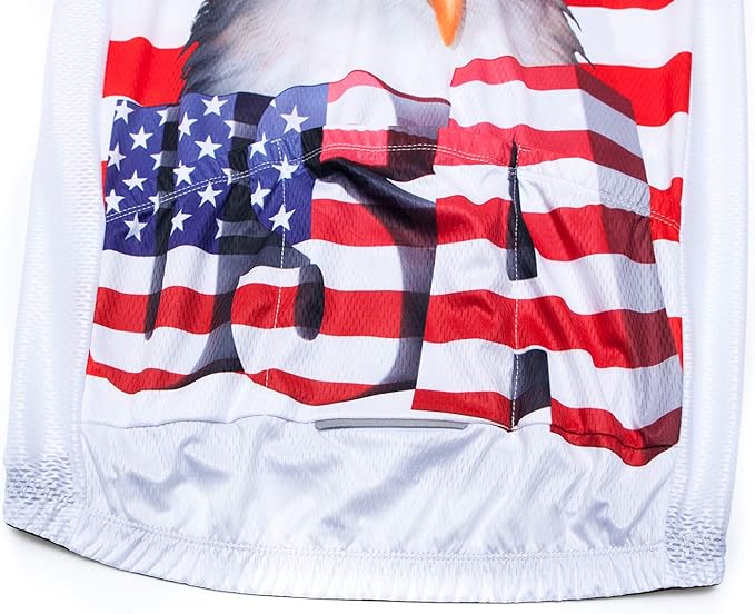 Cycling Jersey Short Sleeve USA Style Bike Tops with Pocket Reflective Stripe