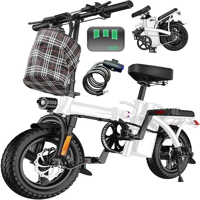Electric Bike for Adults and Teens, 560-740W Motor, 20-25MPH Compact Commuter Folding Ebike, 32 Miles Range, 48V 10Ah Battery, 3-Level Pedal Assist, 14" Foldable Electric Bicycle, UL 2849 Certified