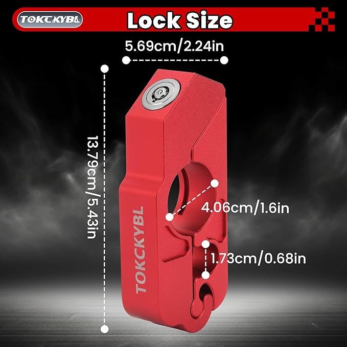 Motorcycle Lock, Heavy Duty Anti Theft Helmet, Brake and Handlebar Lock, Universal for Motorcycles, ATVs, Dirt Bikes, Mopeds，Scooters, Red