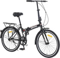 24" Folding City Bikes Steel Frame 7 Speed Folding Bikes,Lightweight Folding Bikes，Folding Commuter Bike for Adults/Men/Student，Bike with Rear Rack，Adjustable Stem，3 Colors