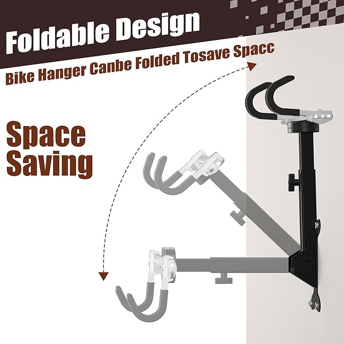 Bike Wall Mount Hanger, 2 Pack Heavy-Duty Durable Storage Garage Hook, Adjustable Indoor Bicycle Hanging Arms Bike Holder Rack, Hold up to 66lbs in Apaterment, Shed