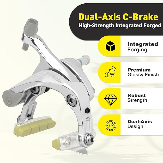 Dual Pivot C Brakes, Forged Aluminum Alloy Front and Rear Caliper Set, Road Bike Rim Brakes Compatible with 700c, Fits 19-26mm Rims, Max 30mm Tire Width, 2 Colors