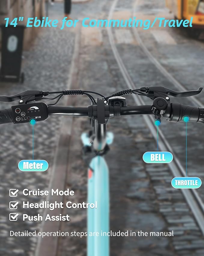 ANCHEER 14” Folding Electric Bike for Adults, 20MPH Ebike with 350W Motor[Peak 500W], 48V 374Wh Battery, Cruise Control, UL2849 Compliant Electric Bicycle, Compact Electric Mini Bike for Teens