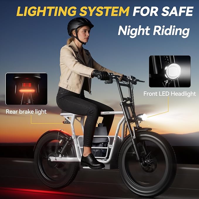 Caroma Peak 1200W/1000W/800W/500W Electric Scooter with Seat,16"/20" Fat Tire Ebike All-Terrain,Max 30Miles&20MPH Electric Scooter Adults,Electric Motorcycle Adults with Storage Basket for Cargo&Pets