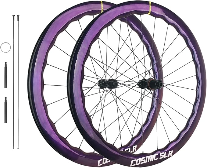Carbon Road Bike Wheelset, 700C Bicycle Center Lock Disc Brake 6 Bolt Hub Wave Rim Wheels, for Long-Distance Riding