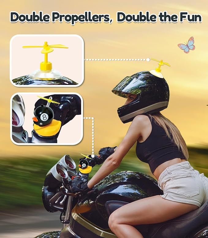 Rubber Duck Bike Decorations [New Stable Clamp Mount] Cute Squeak Duck Bike Bell [Two Helmet Propeller] Funny Bike Accessories E Scooter Motorcycle Cycling Gifts