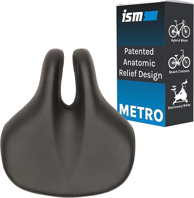 ISM Comfort Series Noseless Bike Saddle for Upright Riders - Anatomic Relief Bicycle Saddle for Hybrid, Police, Commuter Bikes, and Beach Cruisers - Wide and Thick Comfortable Bike Seat for Men/Women