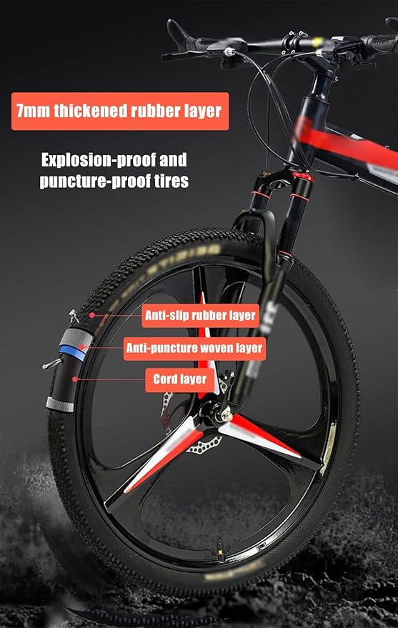 26 Inch Folding Mountain Bike, Lightweight Shock Absorbing Folding Bike, Adult Men and Women Carbon Steel Spoke Wheel Folding Bike, Outdoor Camping Bike