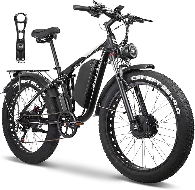 6000W Electric Bike for Adults, 52V 32AH Dual Motor E-Bike, Up to 100Mile & 45MPH All-Terrain Fat Tires Full Suspension 24/26 Inch Electric Bicycles Hydraulic Disc Brake for Road UL2849 by SGS