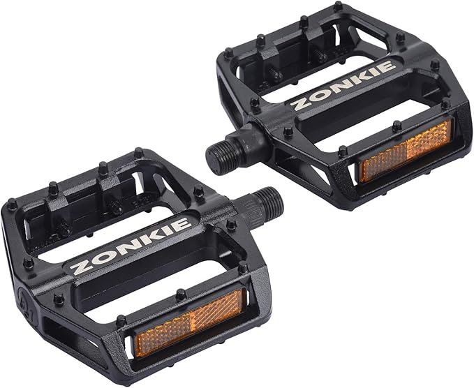 ZONKIE Mountain Bike Pedal, Aluminum Alloy Flat Platform Bicycle Pedals with Reflector for Road Bike and MTB, Sealed DU Bearing, Threads Size 1/2 Inch and 9/16 Inch