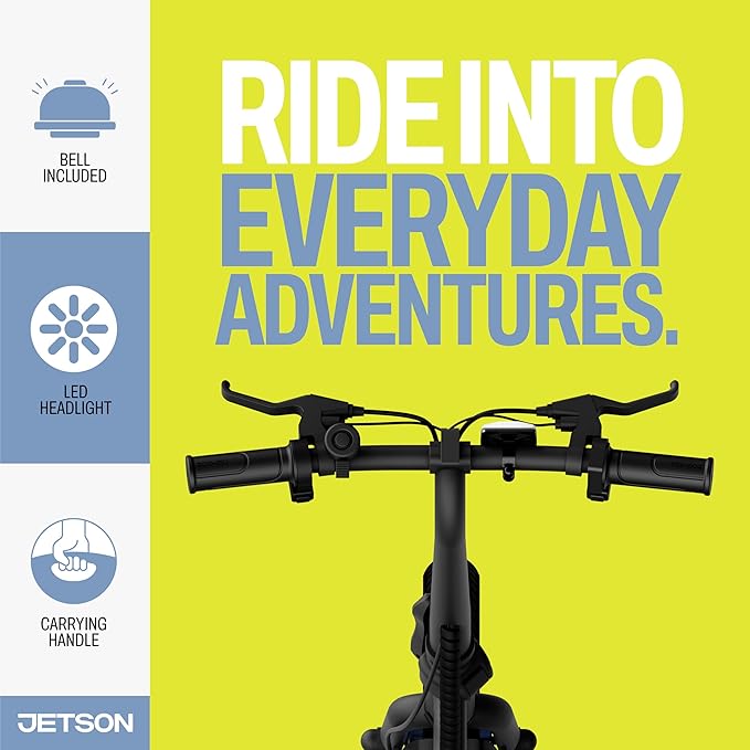 Jetson Bolt Electric Bike, Foot Pegs, Easy-Folding, Built-in Carrying Handle, Twist Throttle, Cruise Control, Up to 15.5 MPH, Range Up to 15 Miles, Ages 13+