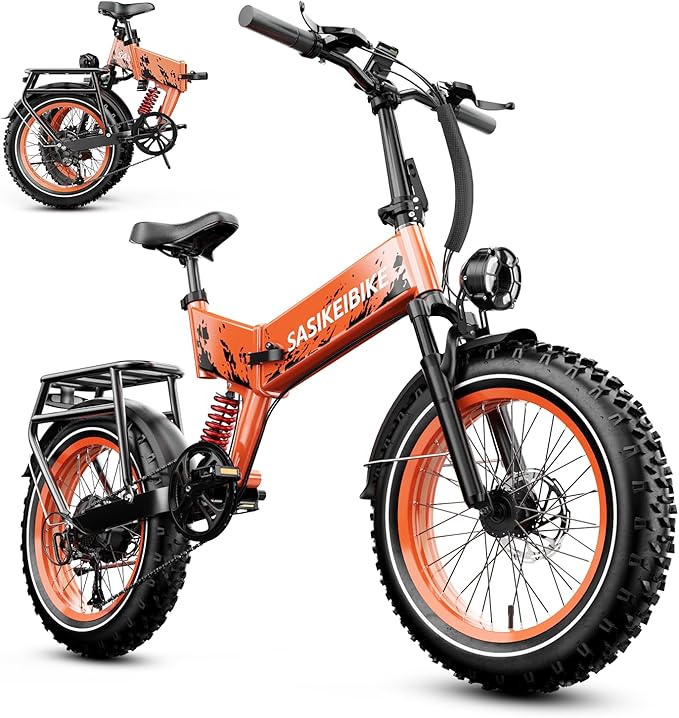 1500W Folding Electric Bike for Adults, 52V 20AH Large Removable Battery E Bike, 30+MPH, 80 Miles Max Range, 20" x4.0 Fat Tire Ebike, Dual Suspension Commute Electric Mountain Bicycle