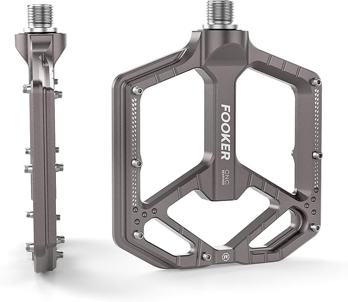 FOOKER Mountain Bike Pedals,Non-Slip Bicycle Flat Pedals Aluminum 9/16",MTB Pedals Wide Platform Pedals for Mountain Bike, BMX, Road Bike Pedals