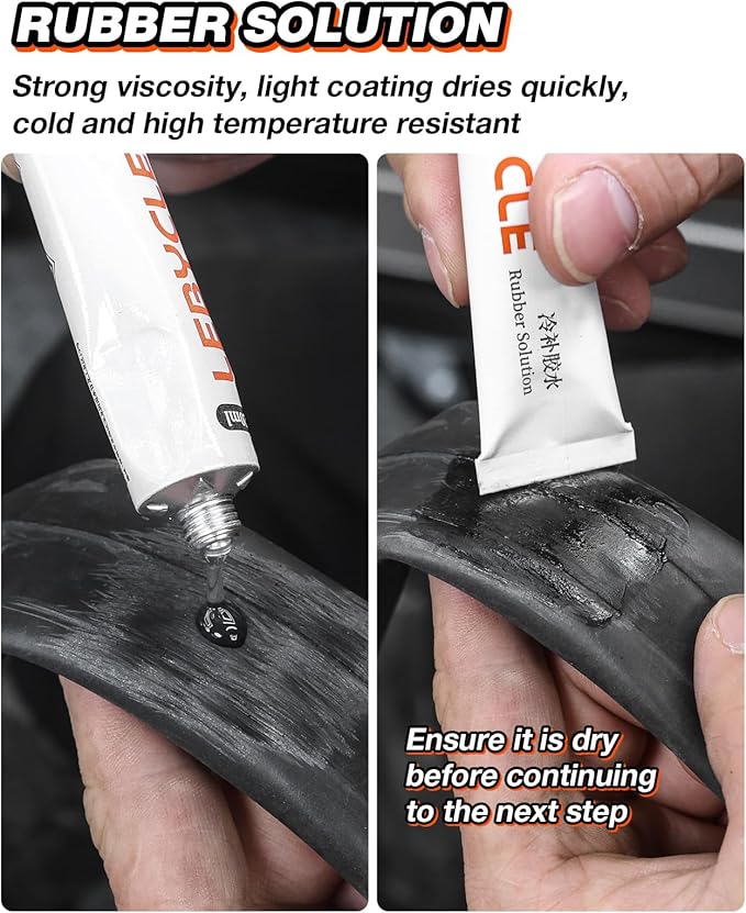 Bike Tire Repair Kit for Road & Mountain Bikes, Portable Inner Tube Patch Kit with Vulcanizing Patches, Glue & Rim-Safe Levers