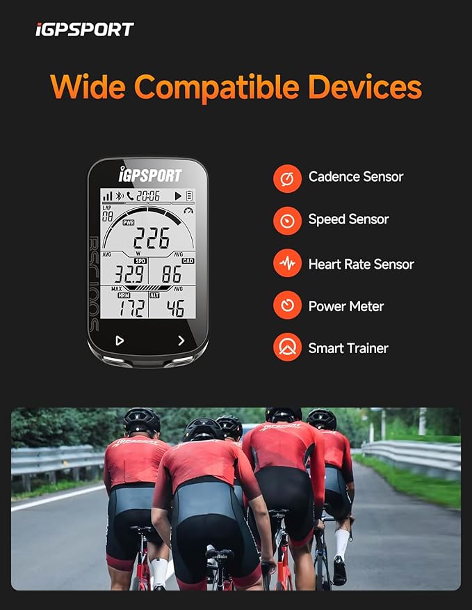 iGPSPORT BSC100S GPS Bike Computer Wireless, 2.6'' LCD Display 40H Rechargeable Waterproof Cycling Computer Bluetooth ANT+