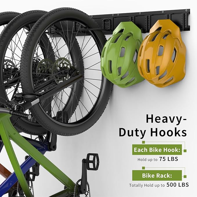 Housolution Bike Storage Rack 48Inch for 6 Bikes + 5 Helmets, 500lbs Capacity, Heavy Duty Steel Bicycle Wall Mount Hanger for Garage Storage, Bike Hooks, Bicycle Storage, Bike Wall Mount, Black