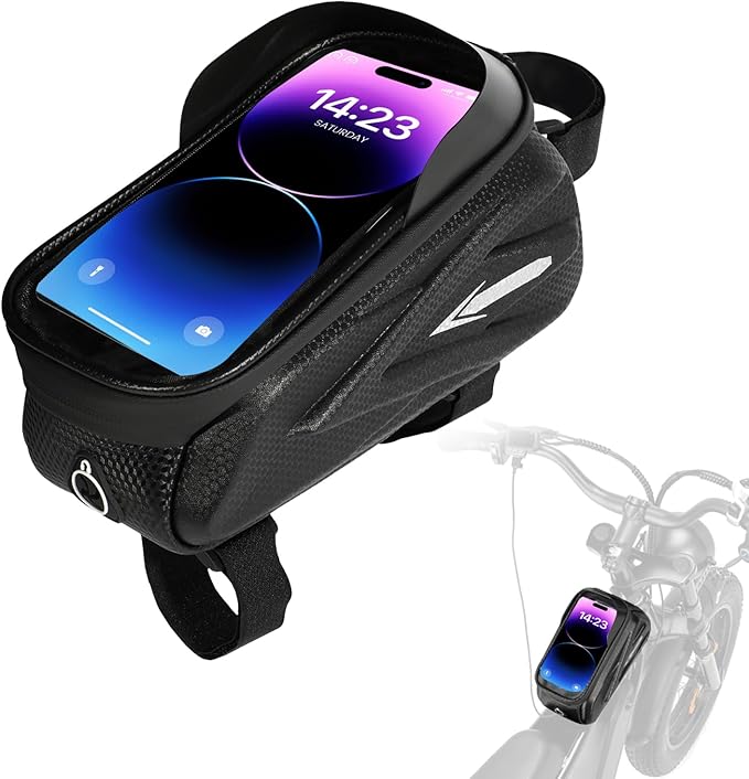 Hard Shell Frame Bag Compatible Fit for Ridstar Q20/Q20 Pro Lite EBike, Waterproof Phone Mount Pouch,Top Tube Storage Bag,Headphone Cable Hole