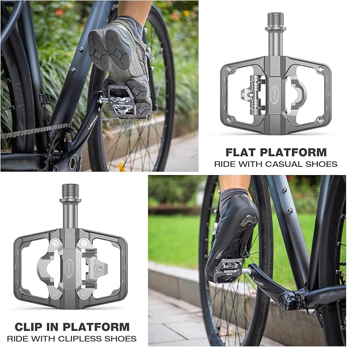CXWXC Mountain Bike Pedals Compatible with Shimano SPD Cleats - Dual Sided Plat & Clip Pedal, 9/16” Bicycle Platform and Clipless Pedals for Road, MTB, and Hybrid Bikes