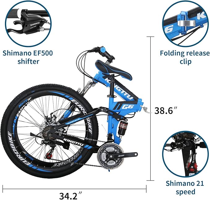 EUROBIKE 26 in Folding Mountain Bikes for Adult Men and Women G6