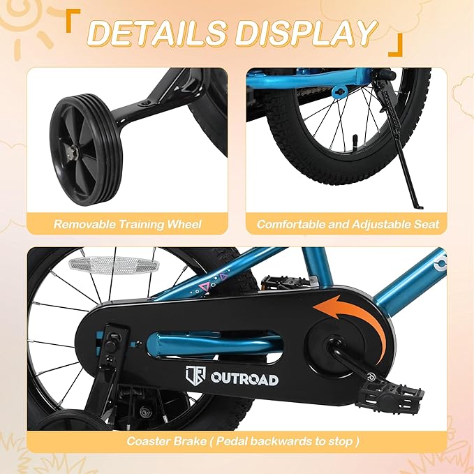 Outroad Kids Bike for Boys Girls Age 3-9 Years Old, 14 16 18 Inch Kid's Bike with Training Wheels, Children Bicycles for Toddler, Blue and Red
