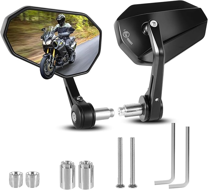 Motorcycle Side Mirrors Handle Mount Bar End Mirror, Universal Handlebar Rear View Bar End Mirrors for Motorcycles E-bike Scooters Snowmobile ATV