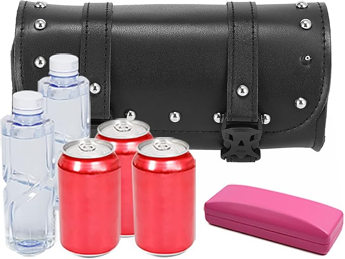 Motoforti Universal Motorcycle Fork Handlebar Tool Bag Cycling Storage Pouch Bag Waterproof Faux Leather Black