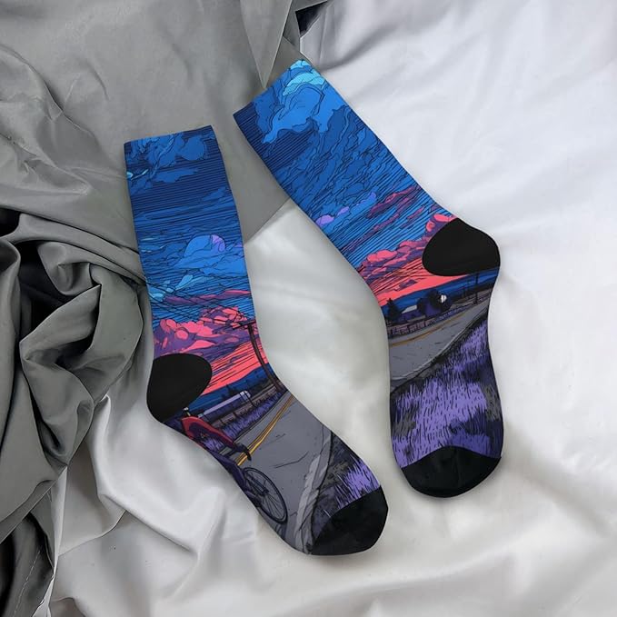 (Cycling on the road) Mid Calf Socks Breathable Adult Unisex Socks Casual Daily Wear for Women Men