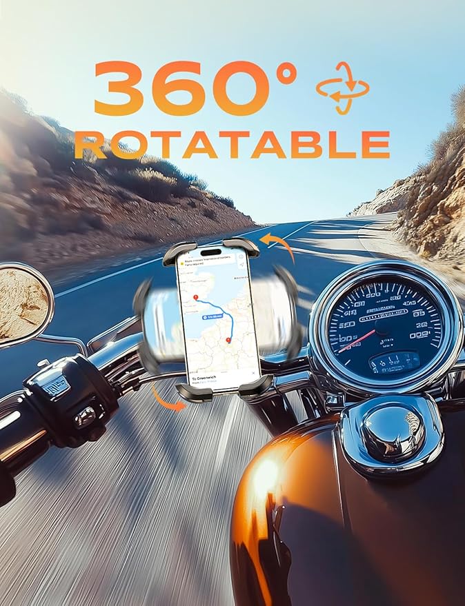 Motorcycle Phone Mount [Secure Grip][Anti-Drop], Upgrade Bike Phone Holder [1s Stable Lock], 360° Rotatable Phone Holder for Mountain Bike/ATV, Fits for iPhone/Samsung 4.7-6.9", Screw Mount