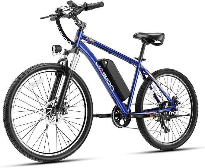 Jasion EB5 Electric Bike for Adults with Peak 1000W Brushless Motor, 40Miles 20MPH Commuting Electric Mountain Bike with 360Wh Removable Battery, 7-Speed, 26" Tires and Front Fork Suspension