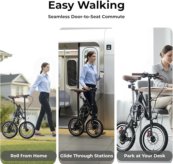 16‘’ Folding Bike for Adults, 1-Second Fold Technology, 95% Pre-Assembled Lightweight 33lbs Commuter Bicycle, 7-Speed Gear System for Men & Women, Foldable Bike for City Travel & Small Space Storage