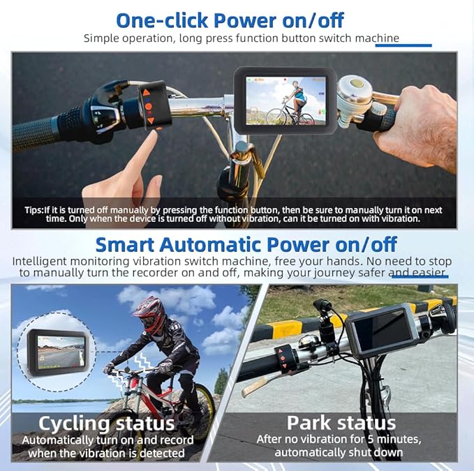 VSYSTO Bicycle Rear View Camera, WiFi GPS 4 Inch Screen HD 1080P Selfie and Rear Camera Dash Cam Handlebar Wired Controller Bike Mirror, Auto Power on/Off, Temperature and Calorie Display (F3)