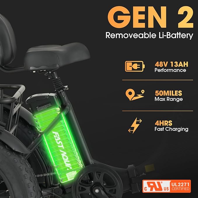 Skeri Electric Tricycle for Adults, 750W(Peak 1350W) Motor Etrike, 20"x4" Folding Fat Tire Electric Trike, 48V13Ah Battery, 3-Wheel Electric Bike, 20MPH, Front & Rear Basket & Differential