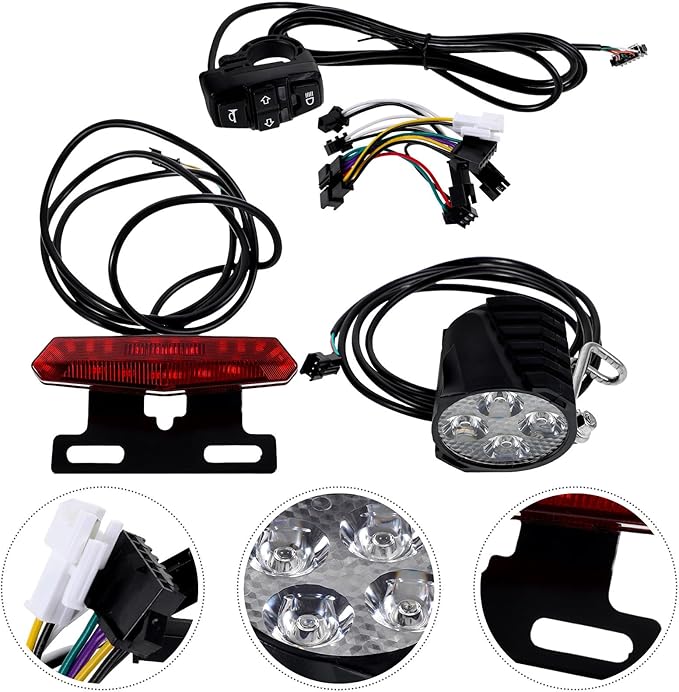 BESPORTBLE Electric Bike Light Kit with LED Front and Rear Tail Lights, Turn Signal and Horn Switch Button, Motorcycle Handlebar Switch, Electric Cycling Safety for Night Riding