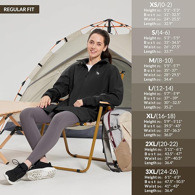 baleaf Women's Long Rain Coat Packable Waterproof Windbreaker Lightweight Cycling Jacket with Hood
