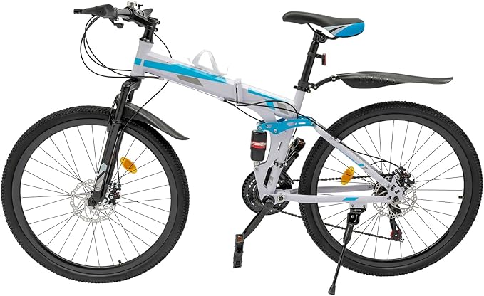 26 Inch Mountain Bike, 21 Speed Folding Bike, Foldable Bicycle for Daily Commuting, Fitness, Off-Road Challenges, Competition, Powerful Mechanical Dual Disc Brakes