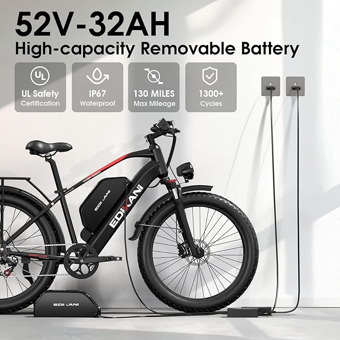 E Bikes for Adults Electric,51 MPH/48 MPH Fast Ebike Peak 5000W/3000W 32AH 52V 130 Miles Max, Dual Motor Electric Bike Fat Tire E Bike for Men, 26" Electric Bicycle for Snow Off-Road, Hydraulic Brakes