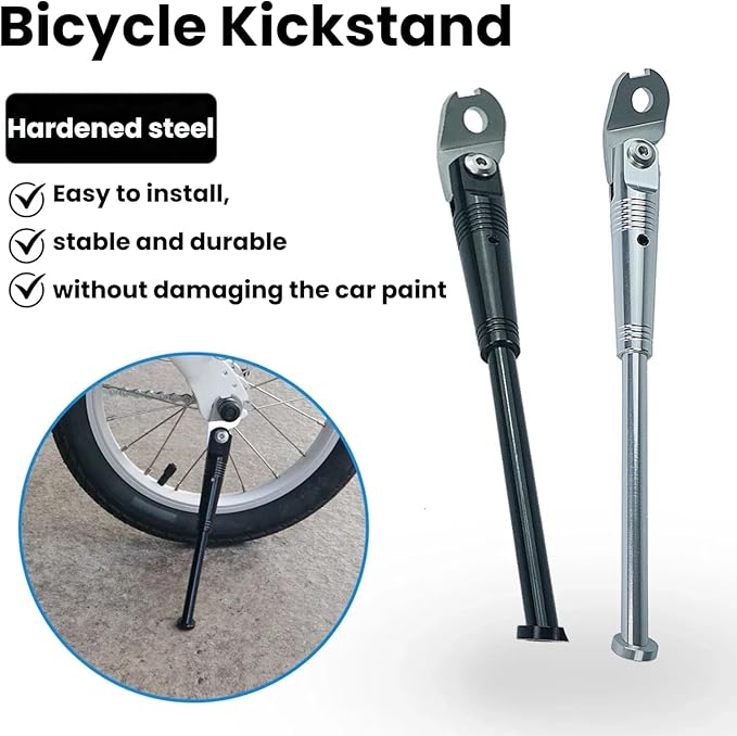 Bicycle Kickstand Aluminum Adjustable Design for 14/16/20 Inch Size Range Bikes Side Mount Universal Bike Stand (16 Inch)