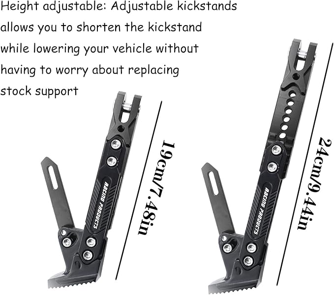 Universal Motorcycle Kickstand Accessories Motor Scooter Modified CNC Aluminum Alloy Adjustable Tripod Holder Kickstand Foot Side Support Stand Motor Scooter Motorbike Motocross Dit Pit Bike