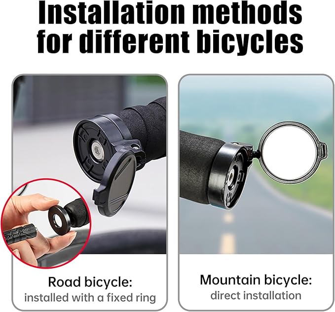 Bike Mirror, 2 PCS Mini Road Bike Mirrors, 360° Rotatable Folding Bicycle Rear View Mirrors for MTB, Universal Bicycle Mirror for Handlebars (Left&Right 0.58-0.79")