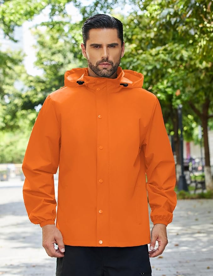 COOFANDY Men's Rain Jacket Waterproof Packable Raincoat Lightweight Rain Shell Hood Travel Golf Hiking Cycling Zip Pockets