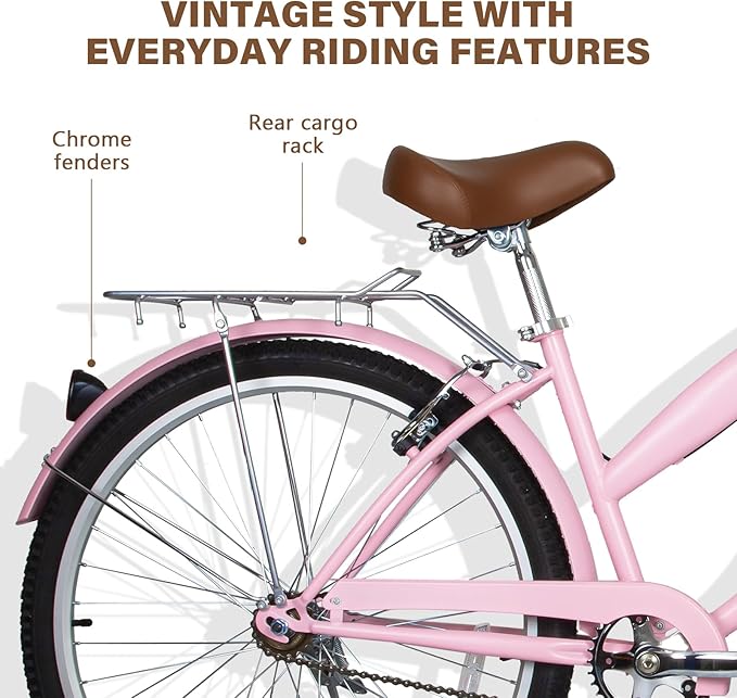 WEIZE Beach Cruiser Bike, 26 inch Commuter Bicycle for Adult Men and Women,High-Carbon Steel/Front & Rear Fenders, Comfortable City Bikes with Rear Rack or Basket, Ergonomic Upright Design