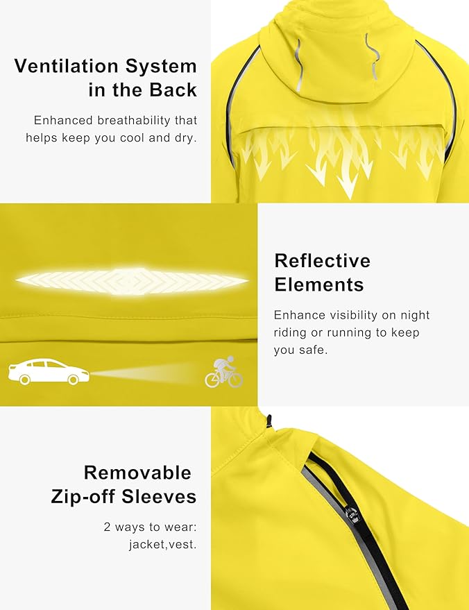Little Donkey Andy Men's Quick-dry Running Jacket, Convertible UPF 50+ Cycling Jacket Windbreaker with Removable Sleeves