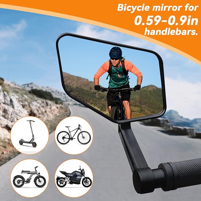 Bike Mirror, Bar End Bicycle Mirror, HD Glass Scratch Resistant and Fall Resistant E-bike Rear View Mirrors, Safe Cycle Mirror for Handlebar for E-bike, City Bikes (Left&Right 0.59-0.9")